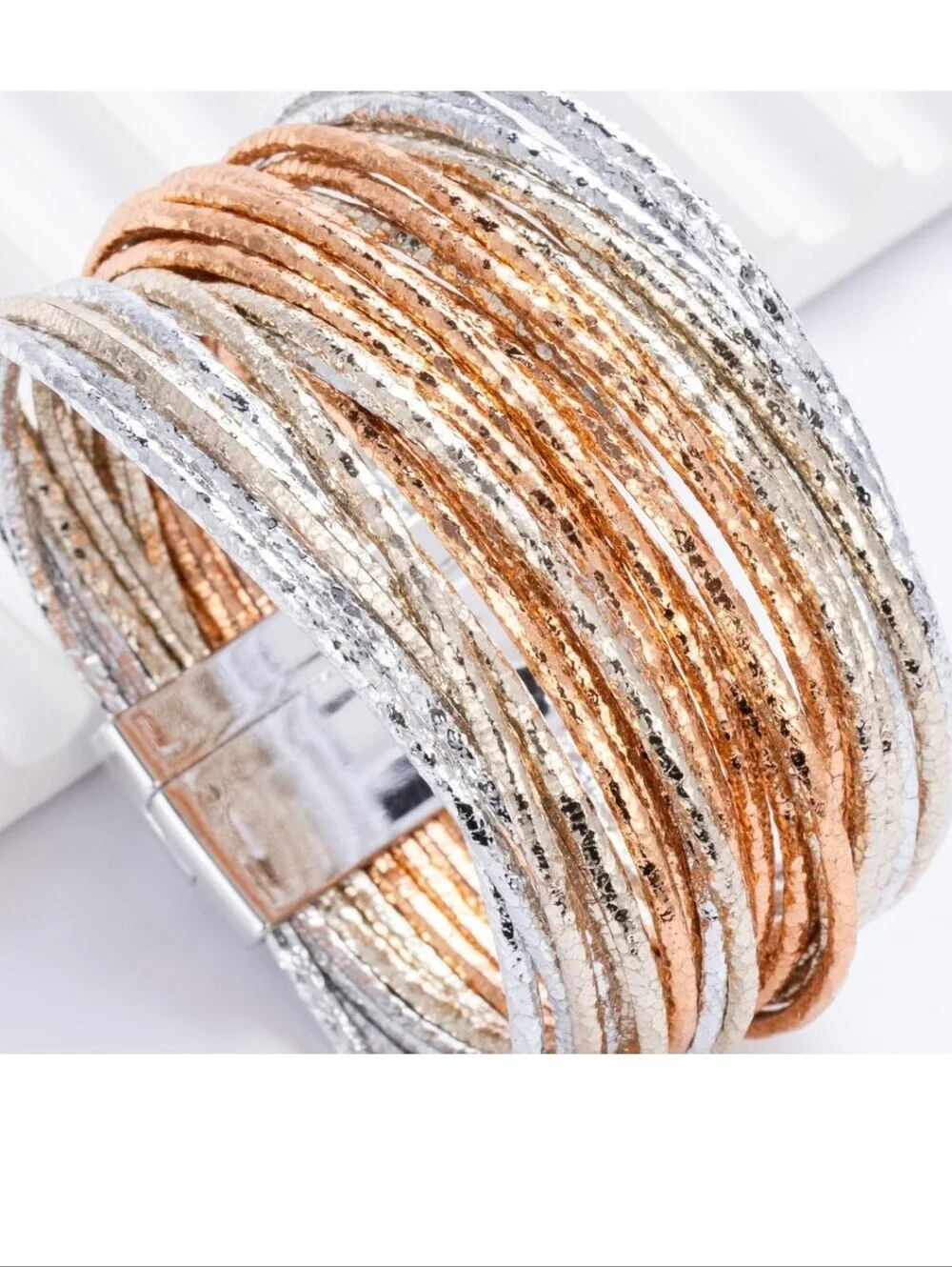 Multi-Row Silver and Gold Bangle Bracelet Stack - Women Jewelry